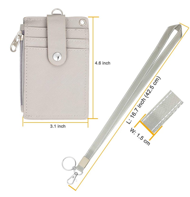 HASFINE ID Badge Holder with Lanyard,2 Sided 5 Card Slots ID Card Holder Wallet with PU Leather Zipper Pocket and Detachable Keychain Lanyard for Teens Men Women(Gray) - Image 4